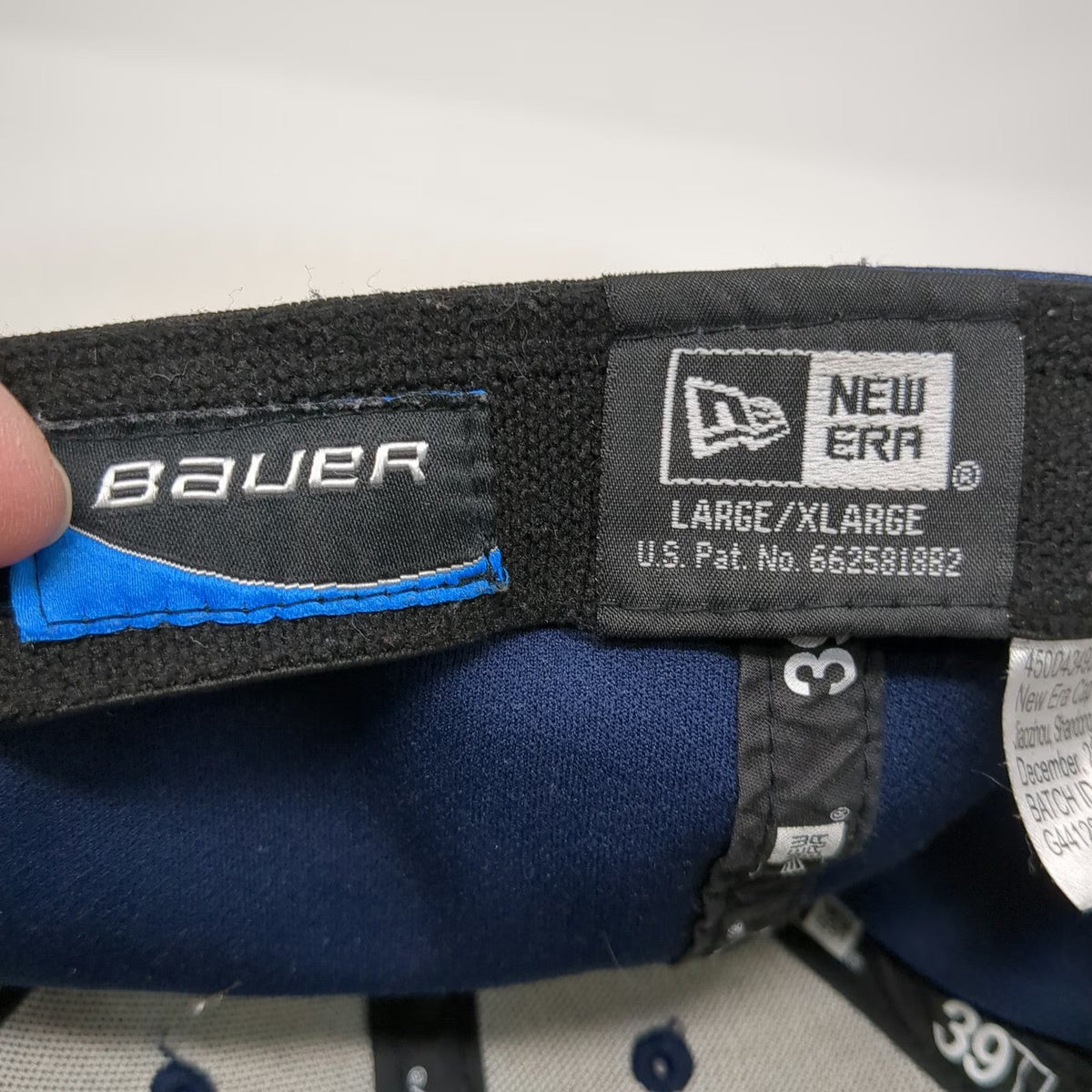 New Era Bauer Hockey Baseball Cap Blue XL Heathered 39THIRTY Stretch Fit Hat