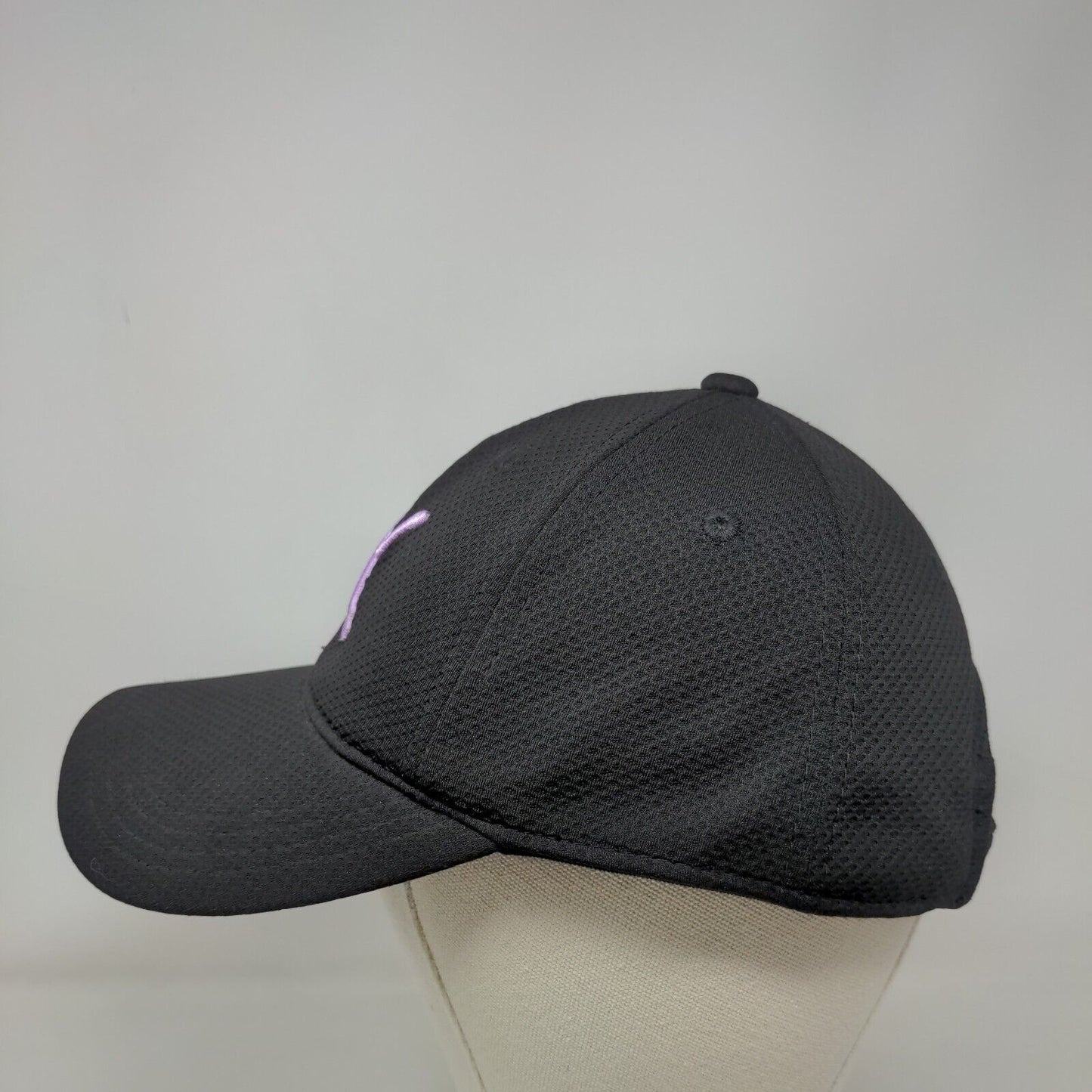 PUMA Slideback Hat Black OSFA Adjustable Embroidered Logo Vented Holes 6 Panel