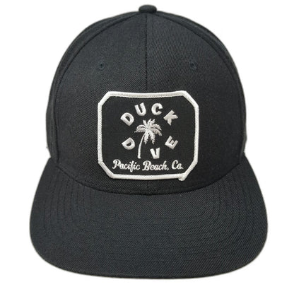Duck Dive Snapback Hat Black One Size Palm Tree Pacific Beach Ca Acrylic Wool