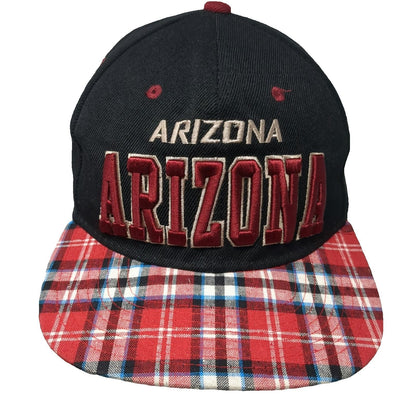 Headline Snapback Black Red Arizona Hat One Size Plaid Brim 3D Puff Embroidery