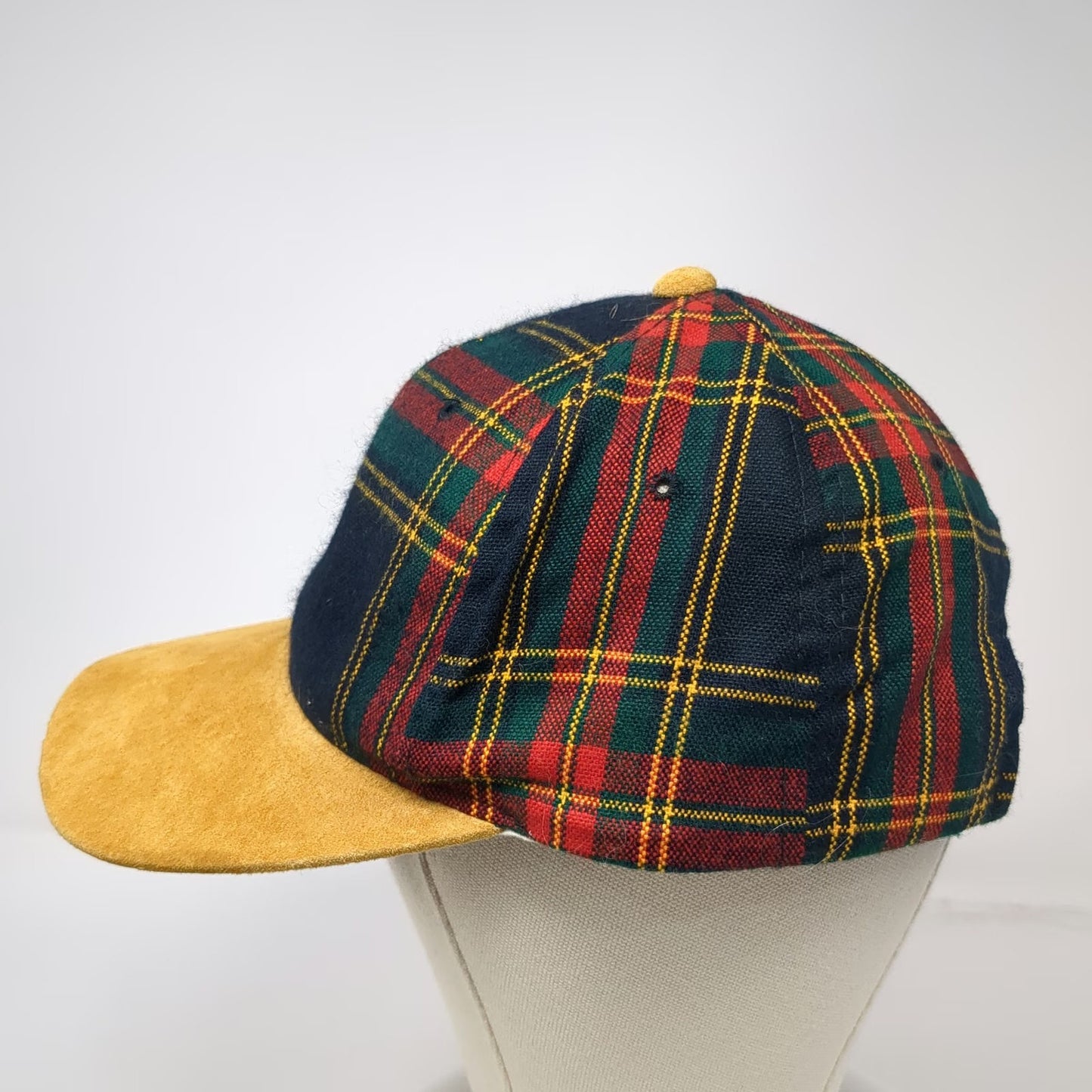 Kudzu Baseball Cap One Size Blue Yellow Red Green Plaid Suede Leather Strap Hat