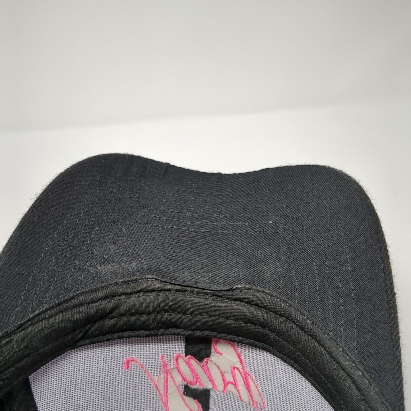 Navy Strapback Hat Black One Size Adjustable Embroidered Vented Holes 6 Panel