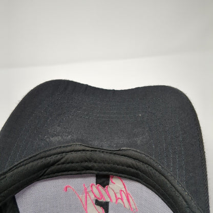 Navy Strapback Hat Black One Size Adjustable Embroidered Vented Holes 6 Panel
