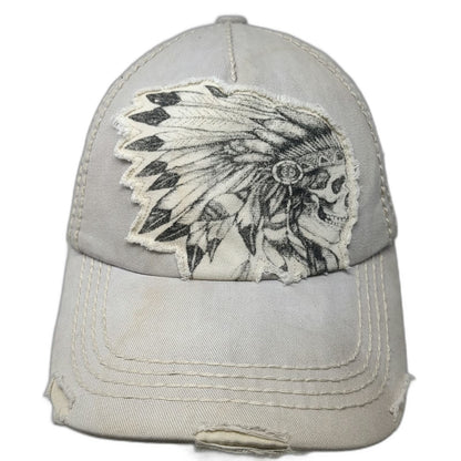 KBETHOS 5 Panel Gray One Size Skull Headdress Contrast Stitching Slideback Hat