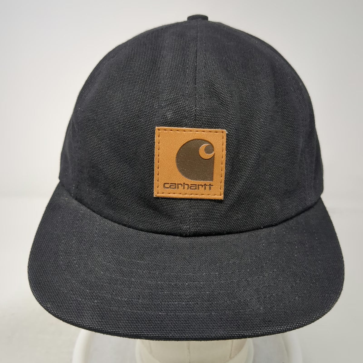 Carhartt Snapback Hat Black Made In USA Leather Patch Back Embroidery Vintage