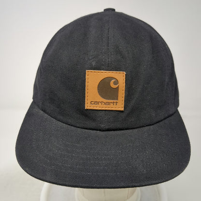 Carhartt Snapback Hat Black Made In USA Leather Patch Back Embroidery Vintage