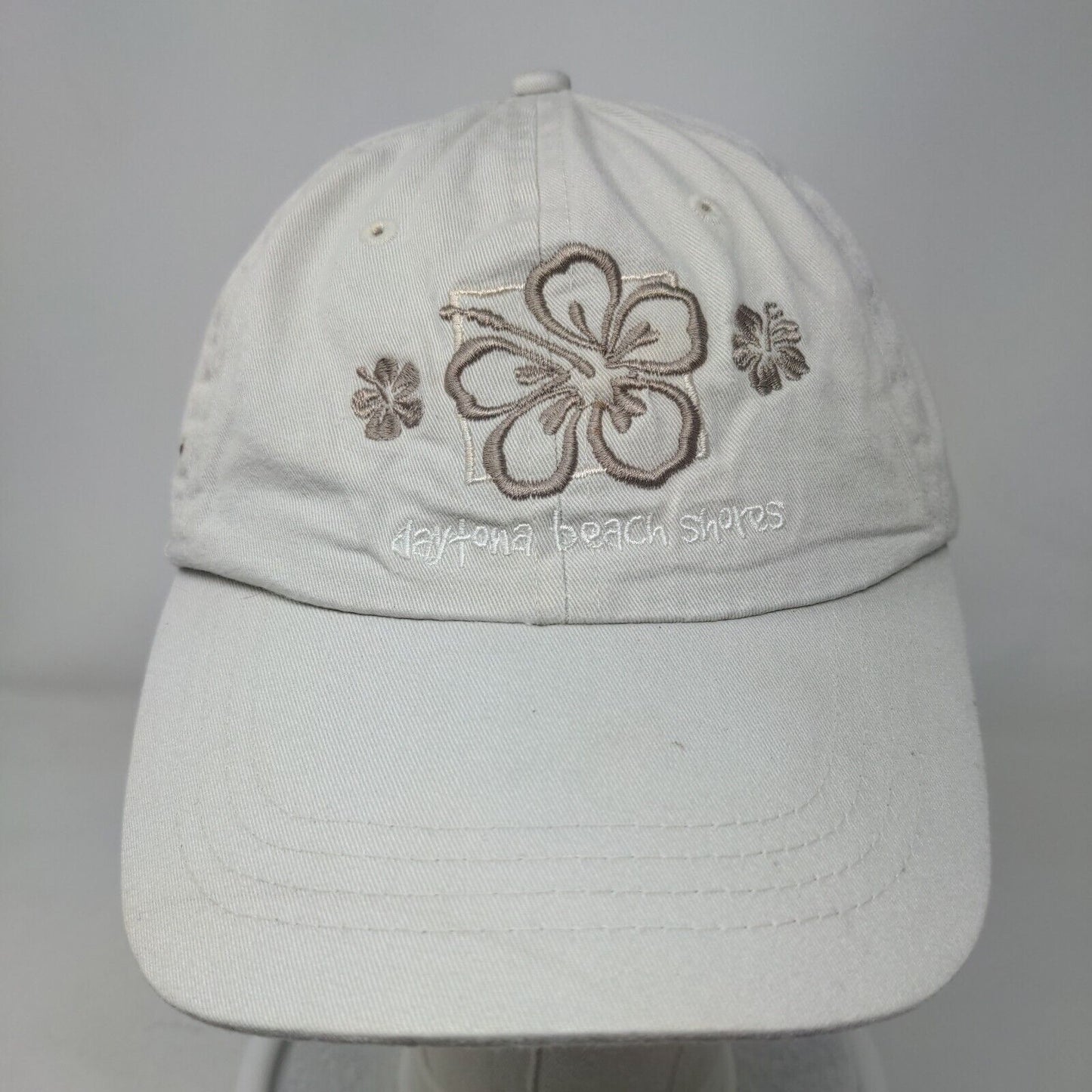 Daytona Beach Shores Strapback Hat Tan One Size Embroidered Hibiscus