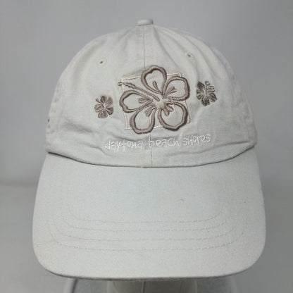 Daytona Beach Shores Strapback Hat Tan One Size Embroidered Hibiscus