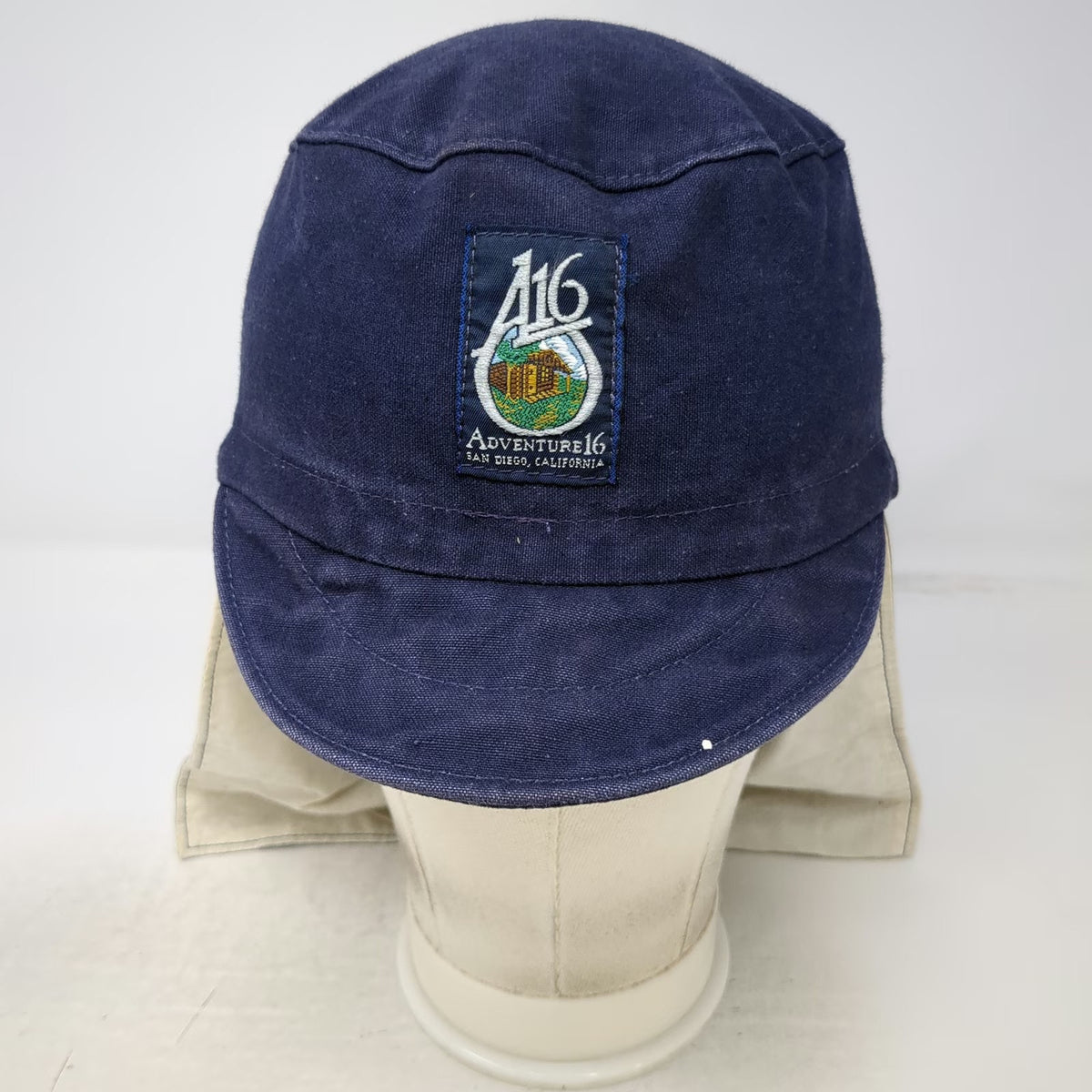 Adventure 16 Army Blue L Neck Flap Sun Shield San Diego California Hat Vintage