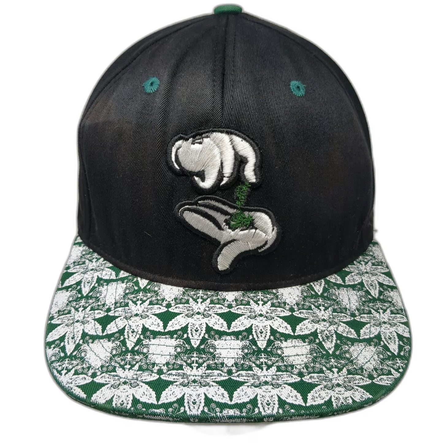 MT Fashions Snapback Black Hat One Size Marijuana Leaf Floral Pattern Flat Bill