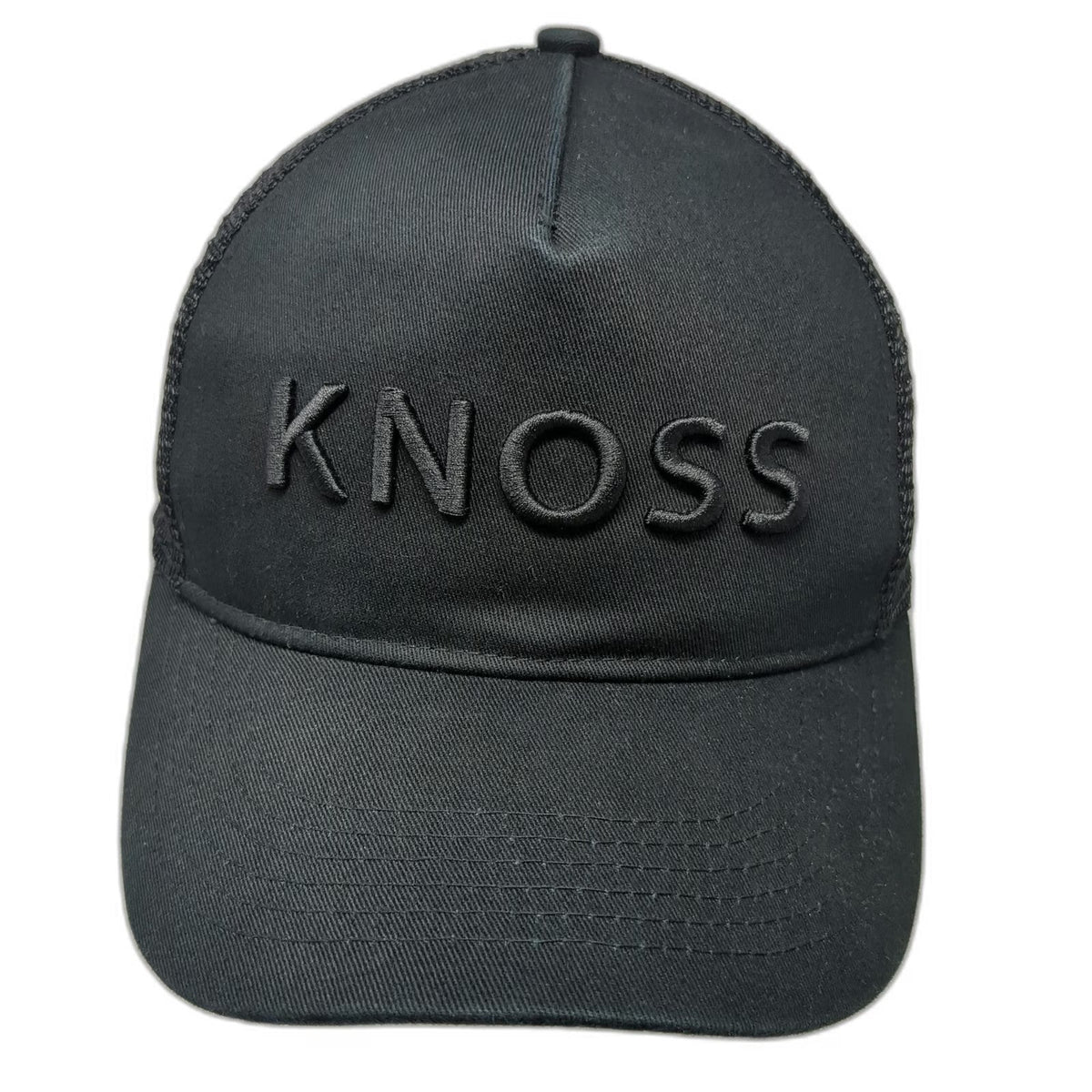 KNOSS Performance Trucker Hat Black One Size 3D Embroidery Mesh Back Snapback
