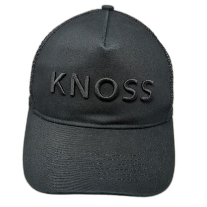 KNOSS Performance Trucker Hat Black One Size 3D Embroidery Mesh Back Snapback
