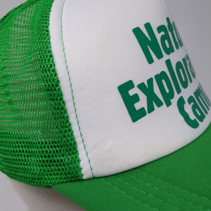 Nature Exploration Camp Snapback Trucker Hat Green OS Adjustable Mesh Back