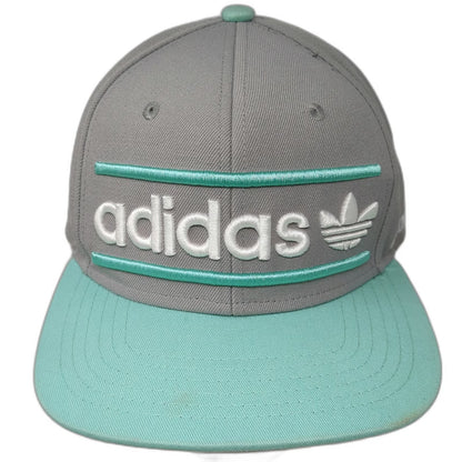 Adidas Snapback Hat Gray Green White OSFM Trefoil Originals Flat Brim Logo Cap