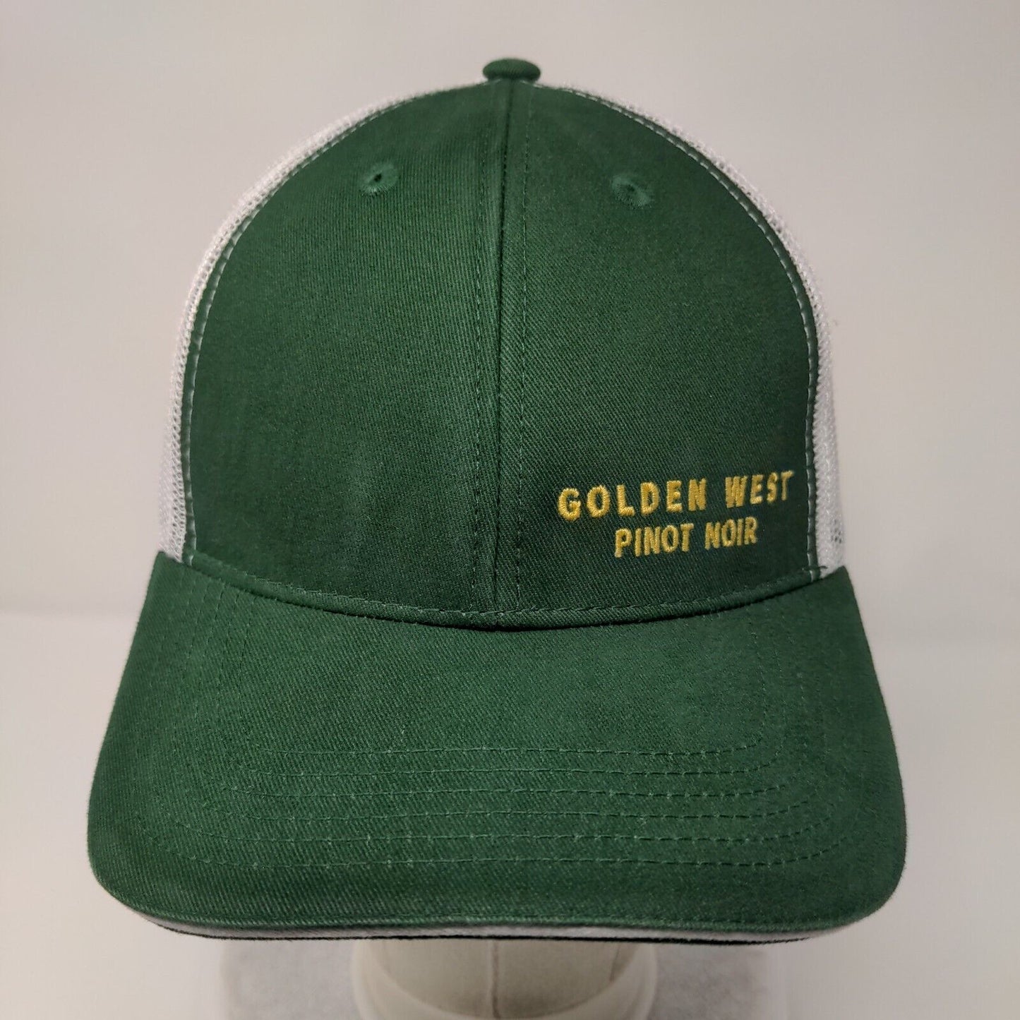 Golden West Pinot Noir Strapback Trucker Hat Green One Size Mesh Back MV3 Cotton
