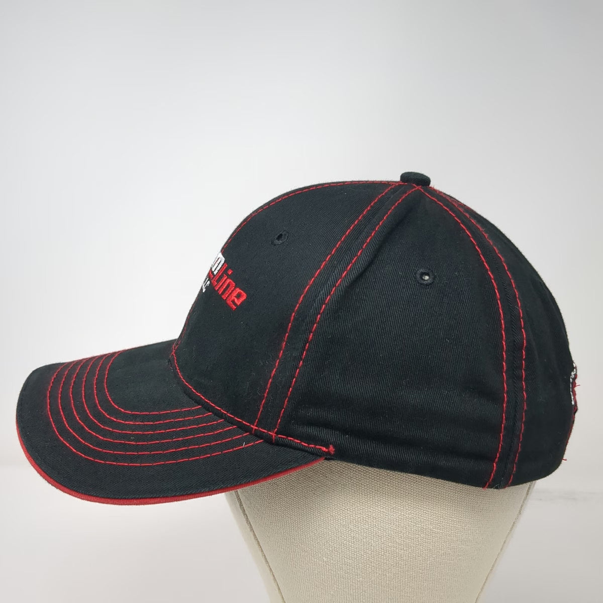 The MAX Hat Baseball Cap Black One Size Bottom Line Equipment Red Stitching hat