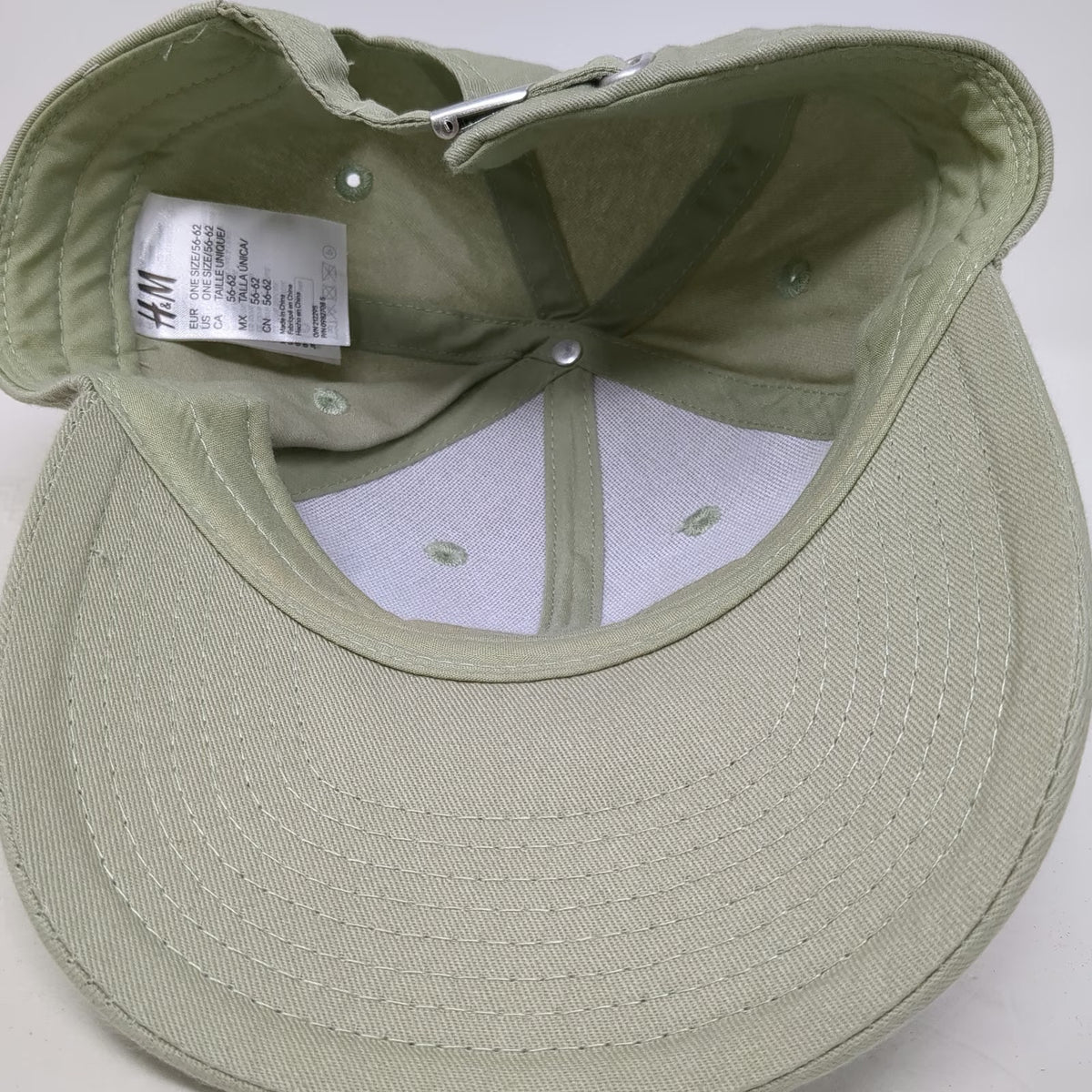 H&M Baseball Cap Green OSFM Plain Cotton Adjustable Slideback Hat Solid Blank