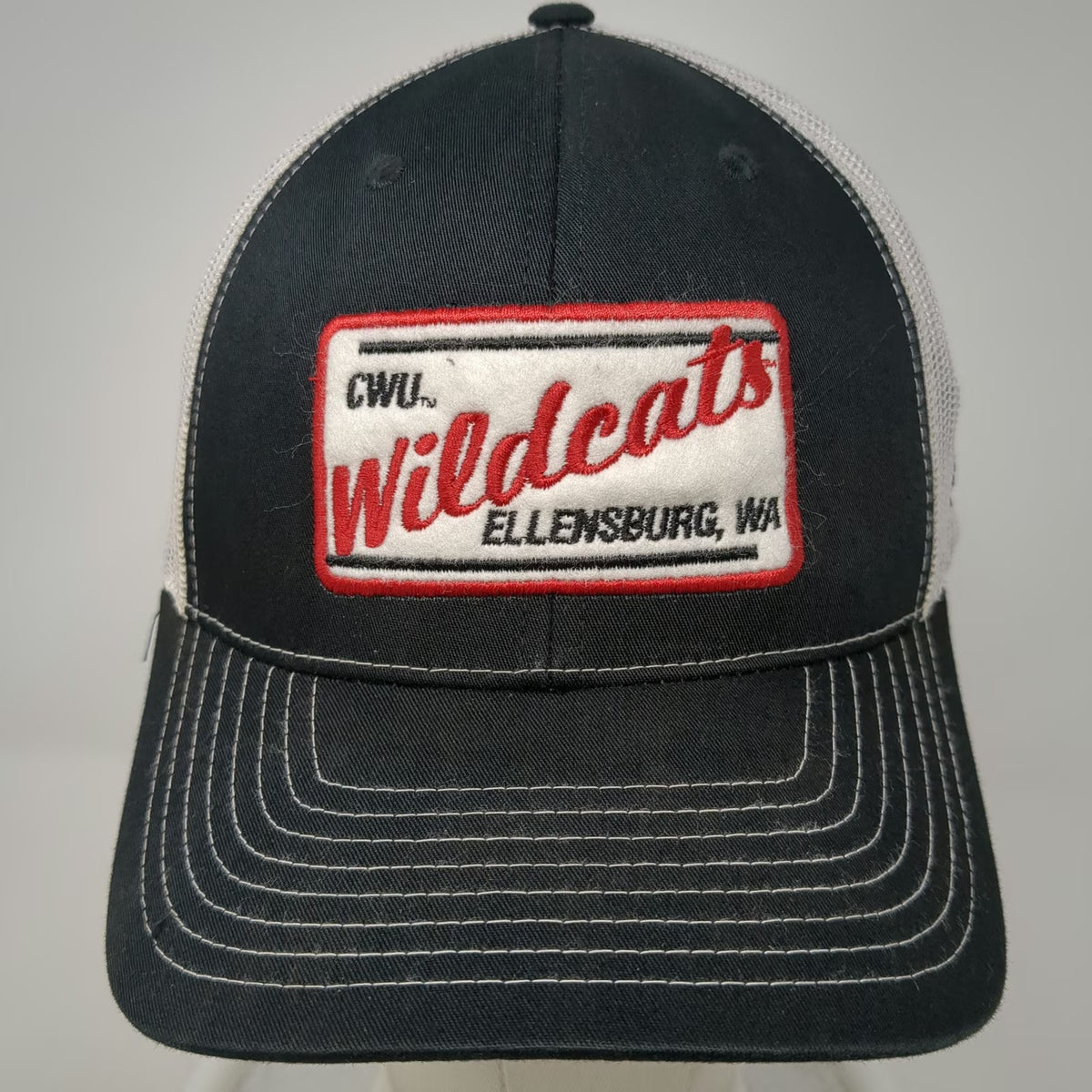 Richardson Trucker Hat Black One Size CWU Wildcats Ellensburg WA Patch Mesh
