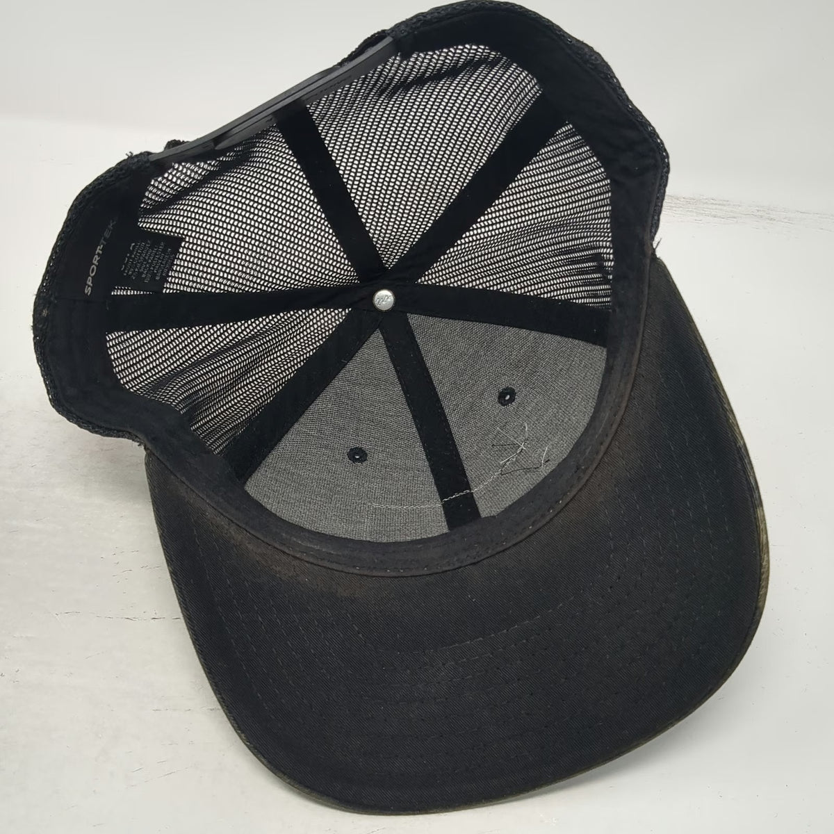 Sport-Tek Trucker Hat Black Gray One Size Camo Mesh Amsco Windows Patch Snapback