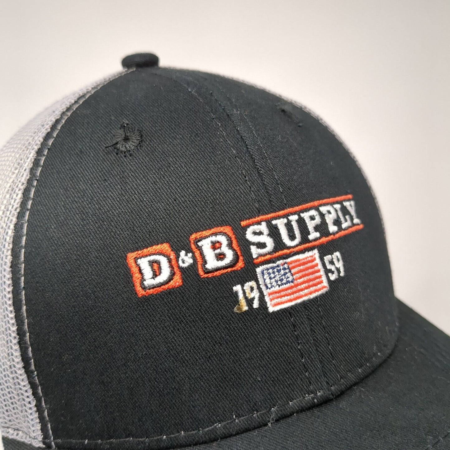 D&B Supply 1959 USA Flag Snapback Trucker Hat Black One Size Mesh Back