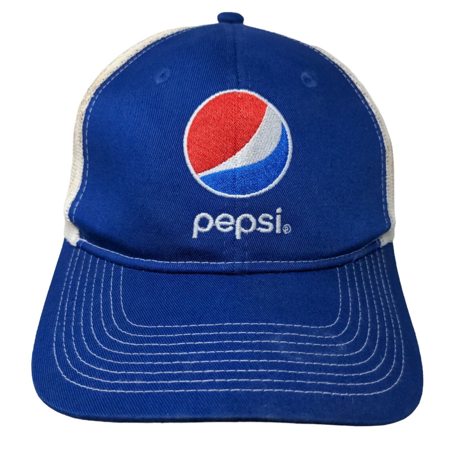 Pepsi Snapback Trucker Hat Blue One Size Embroidered Mesh Back Port Authority