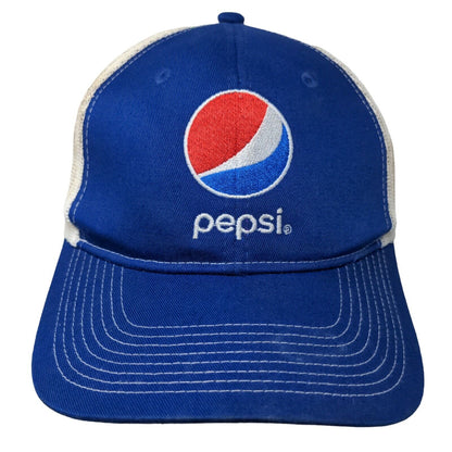 Pepsi Snapback Trucker Hat Blue One Size Embroidered Mesh Back Port Authority