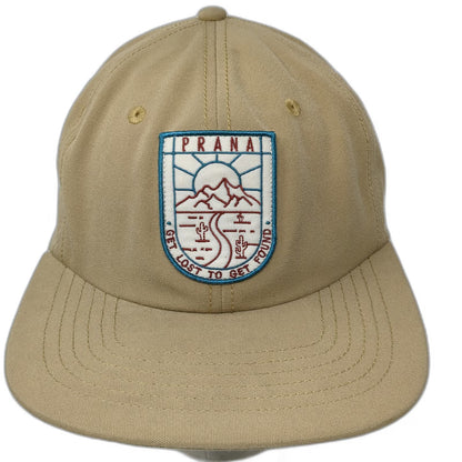 prAna Snapback Hat Beige One Size Get Lost To Get Found Mountain Patch Recycled