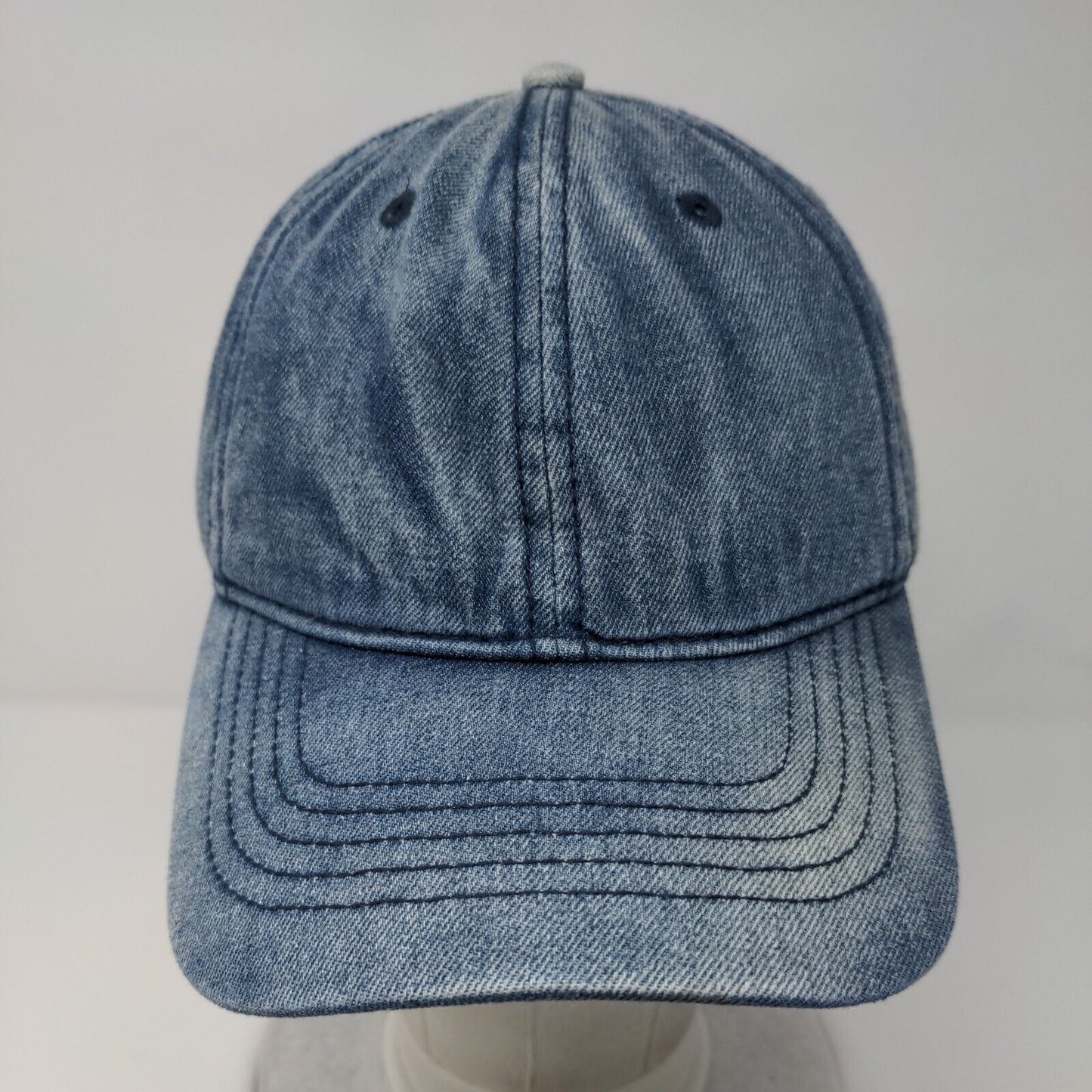Unbranded Slideback Hat Blue OSFM Adjustable Vented Holes 6 Panel Denim Blank