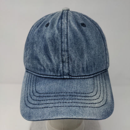 Unbranded Slideback Hat Blue OSFM Adjustable Vented Holes 6 Panel Denim Blank