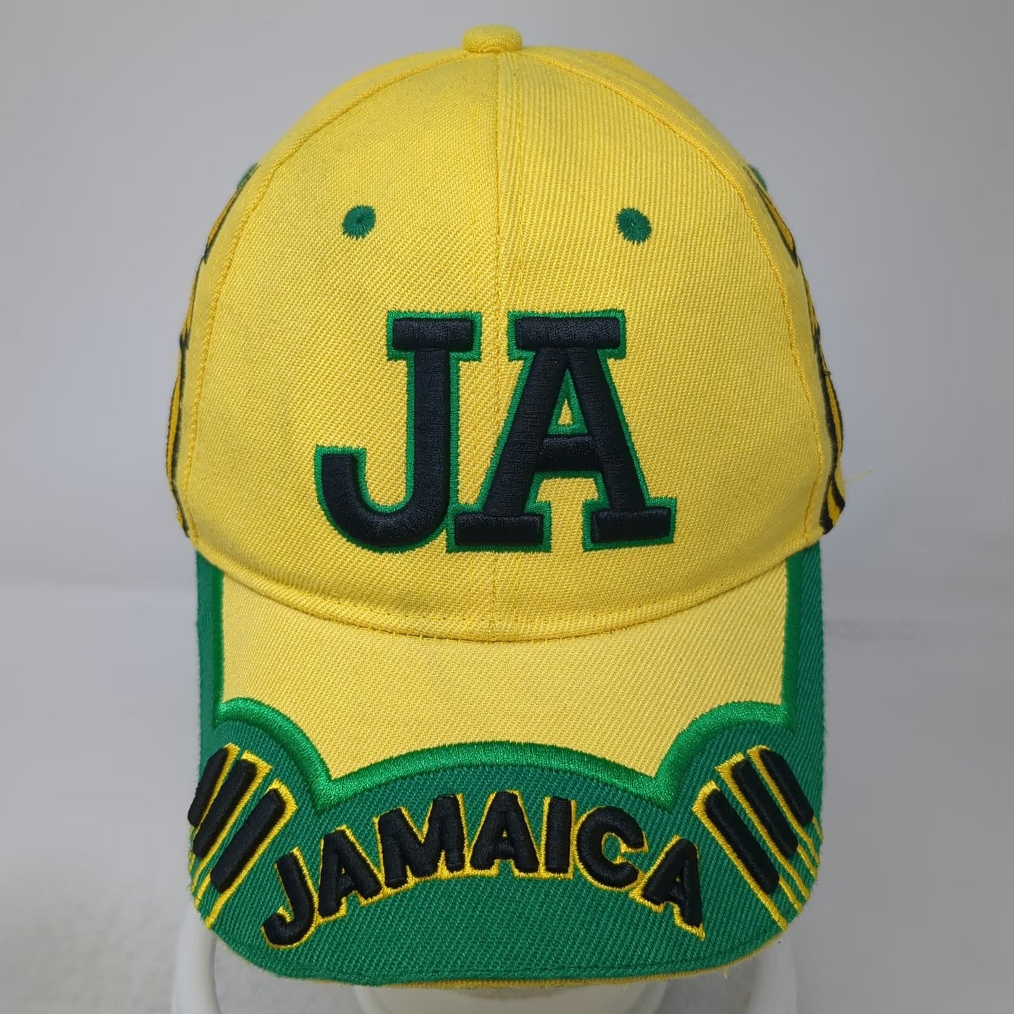 Jamaica JA Embroidered Yellow OSFM Baseball Cap Hat Green Black Strapback Logo