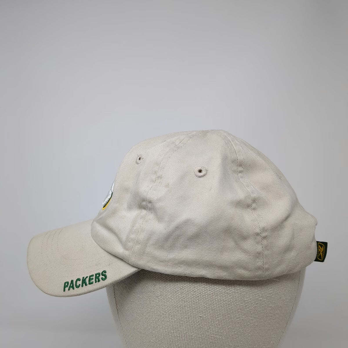 Reebok Green Bay Packers NFL Hat Tan One Size Cap Green Yellow Elastic Back Logo