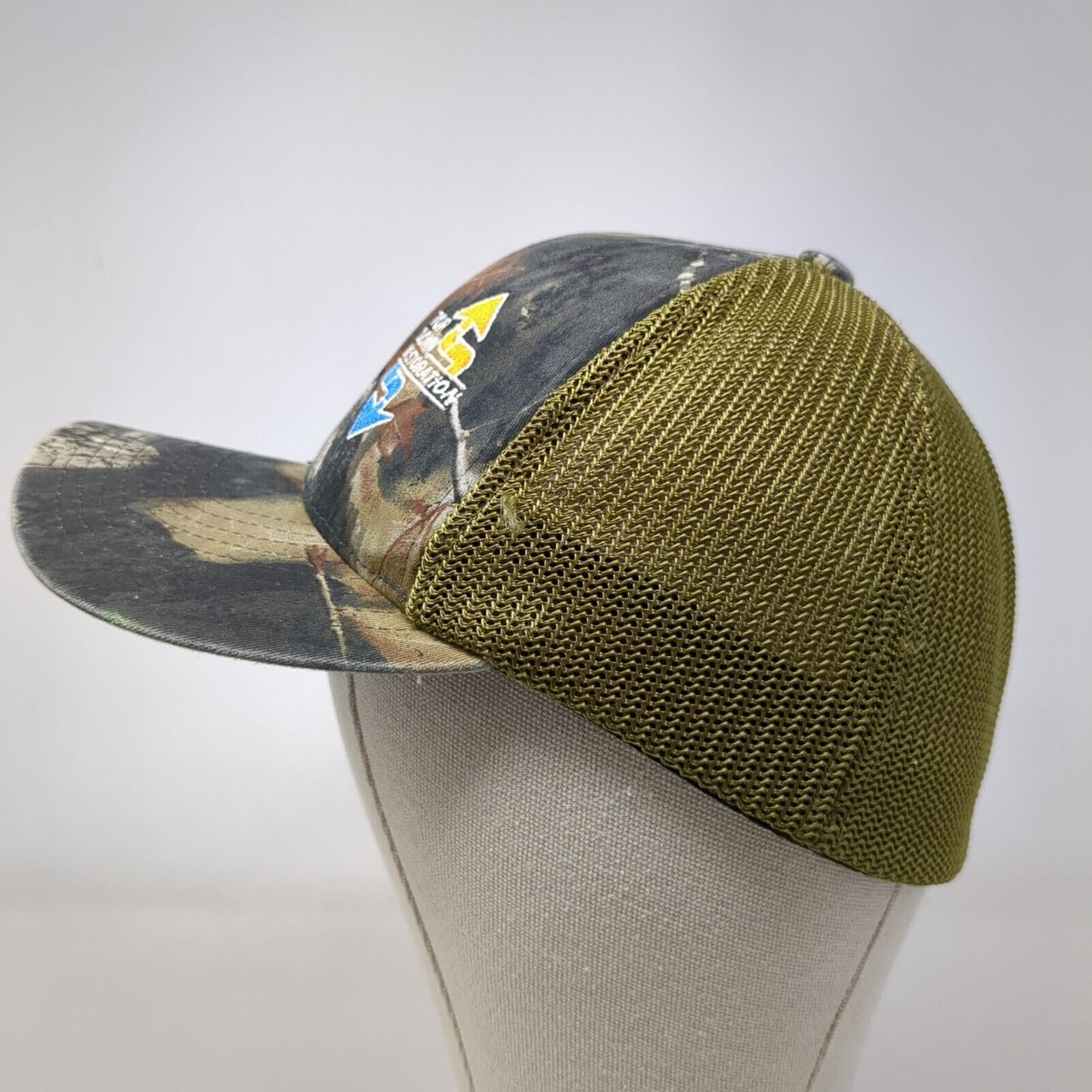 Top Down Restoration Fitted Mesh Back Trucker Hat Camo One Size Flexfit