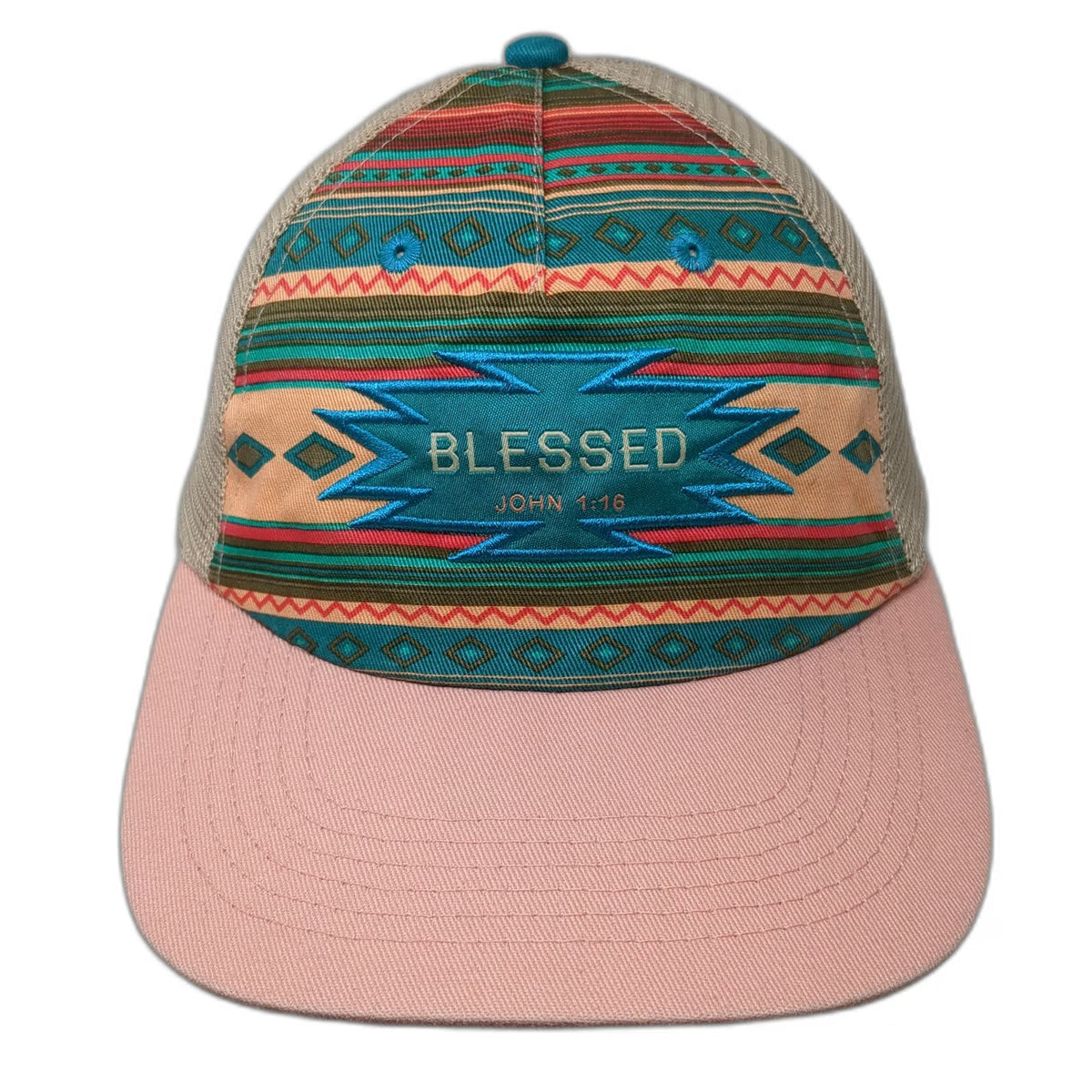 Blessed Girl Trucker Hat Pink One Size John 1:16 Southwestern Snapback Mesh