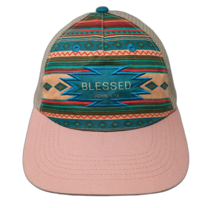 Blessed Girl Trucker Hat Pink One Size John 1:16 Southwestern Snapback Mesh