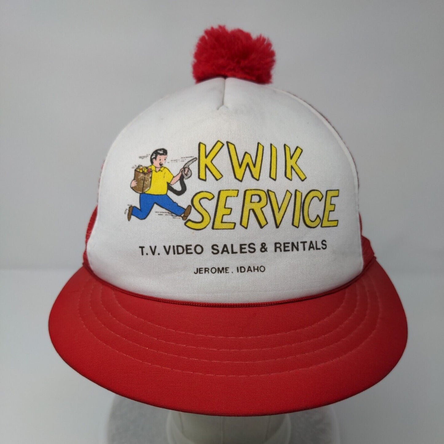 Kwik Service TV Video Sales & Rentals Snapback Trucker Hat Red OSFA Pom Pom