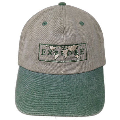 Fahrenheit Baseball Cap Beige Green One Size Explore World Map Cotton Hat