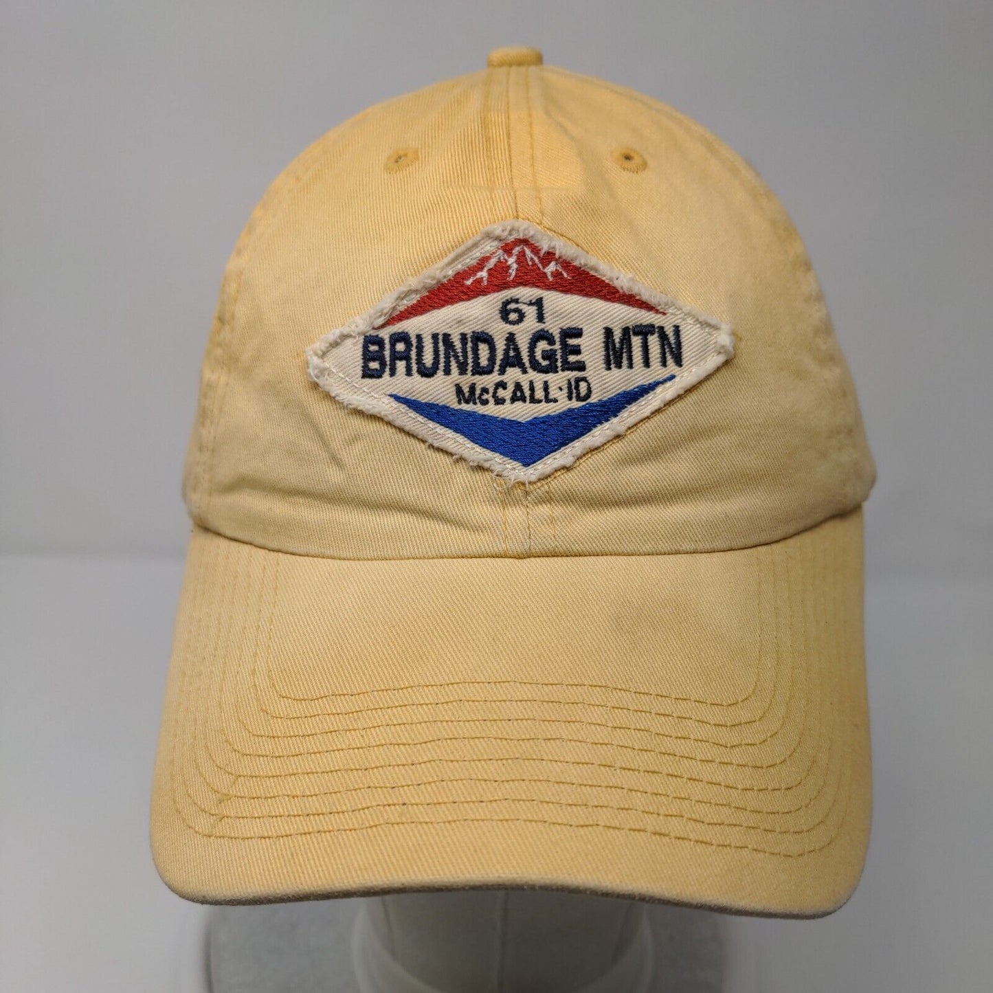 Brundage Mtn McCall ID Slideback Hat Yellow OSFA Adjustable Blue 84