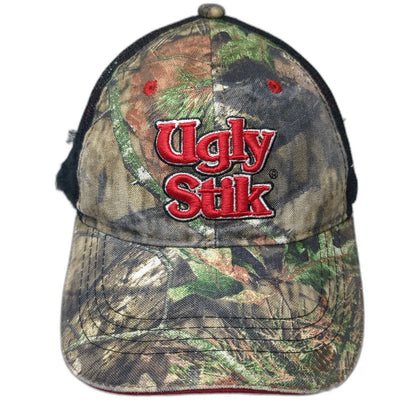 Ugly Stik Baseball Cap Green One Size Camo Mesh Back Red Logo Fishing Gear Hat