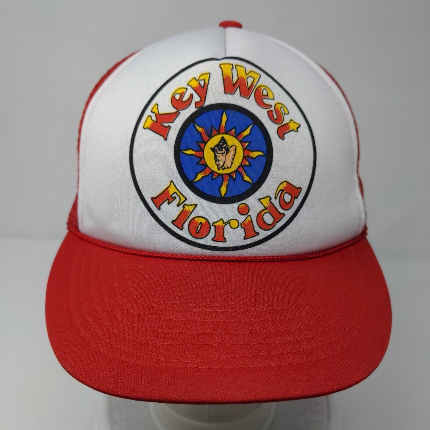 Key West Florida Snapback Trucker Hat Red OSFA Adjustable Mesh Back Rope