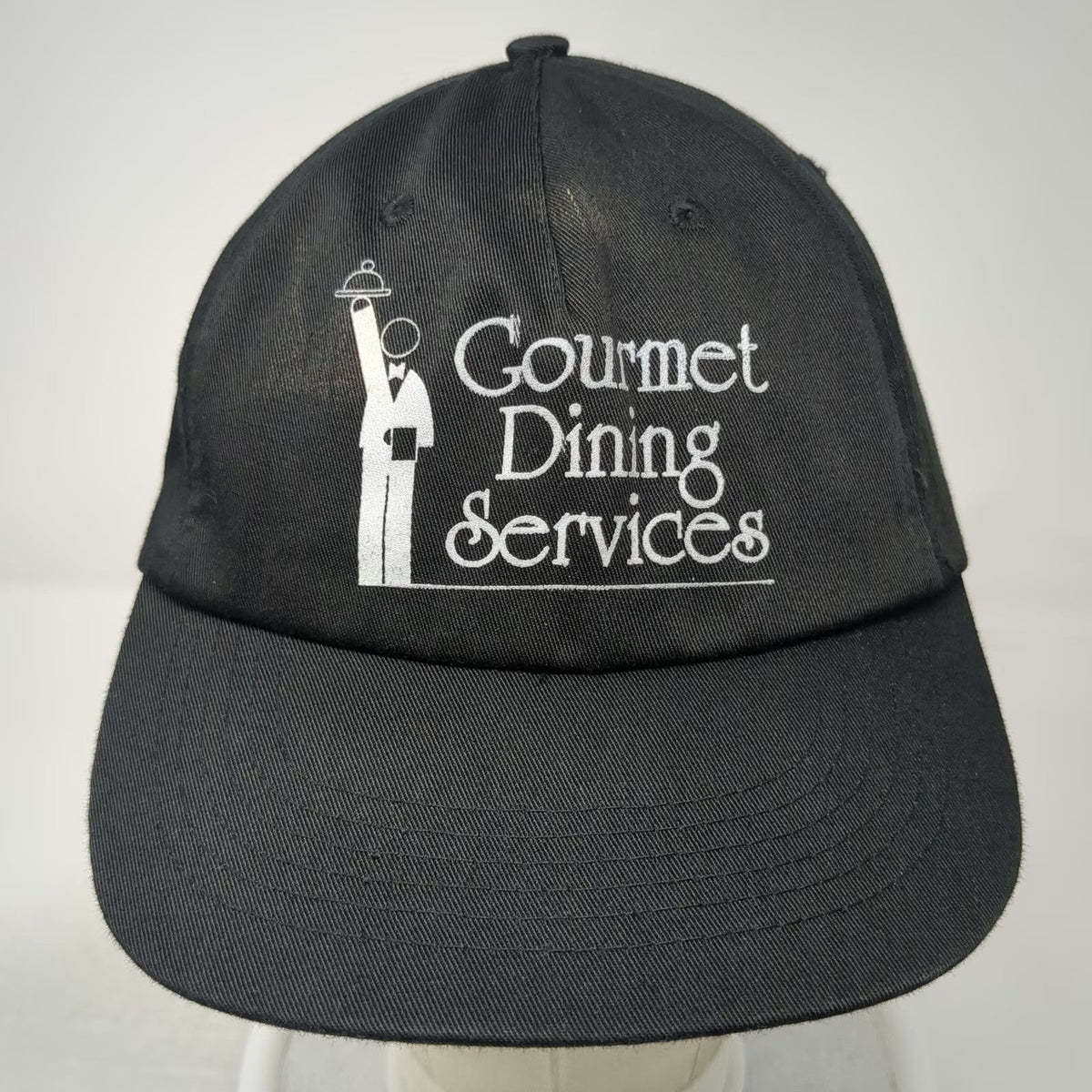 HTT 5 Panel Black One Size Hat Gourmet Dining Services Waiter Logo Strapback