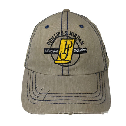 Phillips & Jordan Strapback Mesh Back Trucker Hat Tan OSFA Embroidered