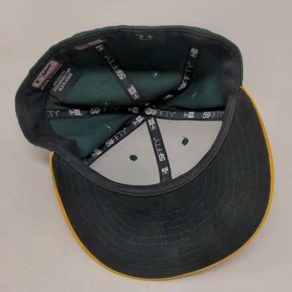 Oakland A's Fitted Hat Green Yellow Size 7 1/4 New Era 59 Fifty Embroidered MLB