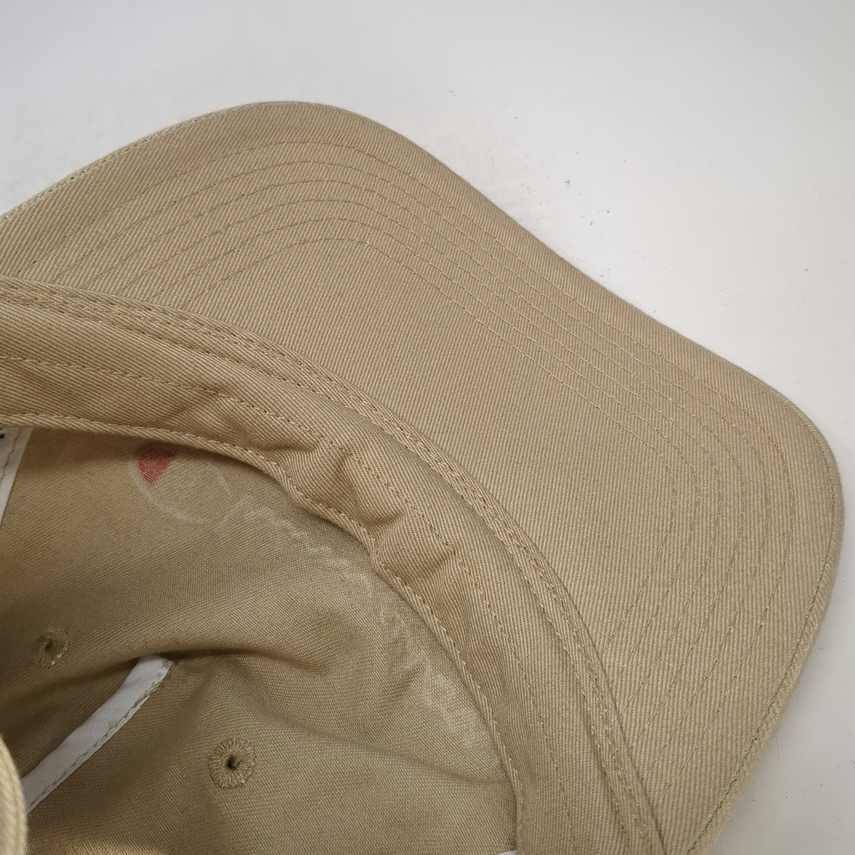Champion 5 Panel Beige One Size Hat Cotton Slideback Script Logo Embroidered