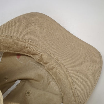 Champion 5 Panel Beige One Size Hat Cotton Slideback Script Logo Embroidered