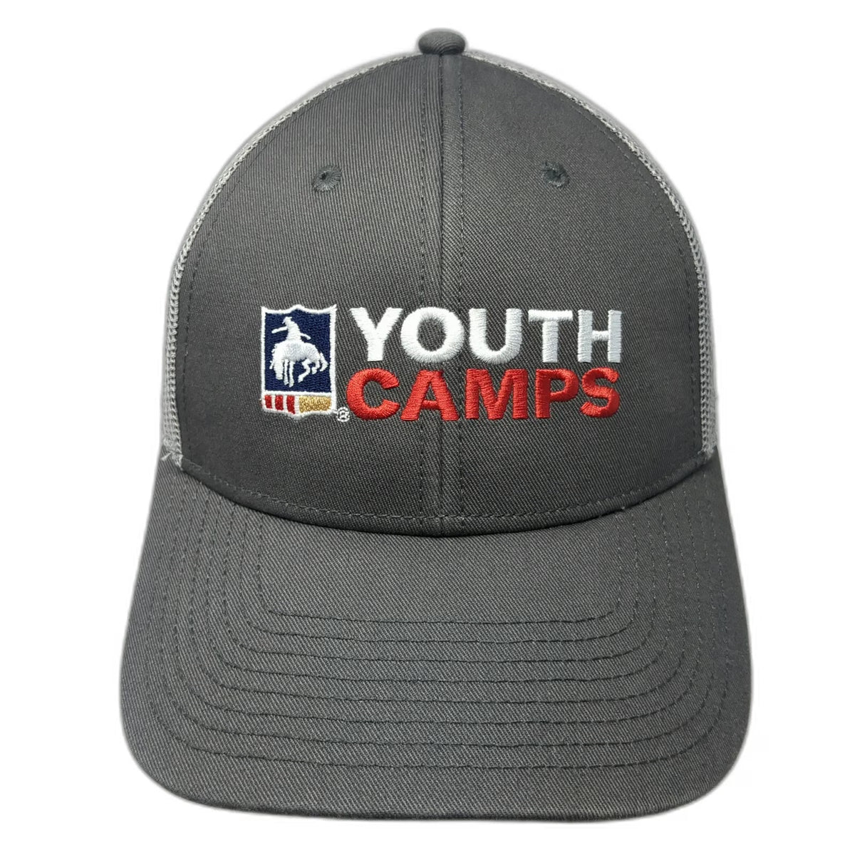 The Game Trucker Hat Gray One Size PRCA Youth Camps Rodeo Starts Here Mesh