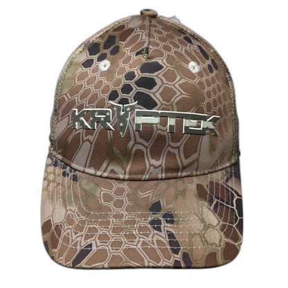 Kryptek Trucker Hat Brown Beige One Size Mesh Back Camo USA Flag Snapback