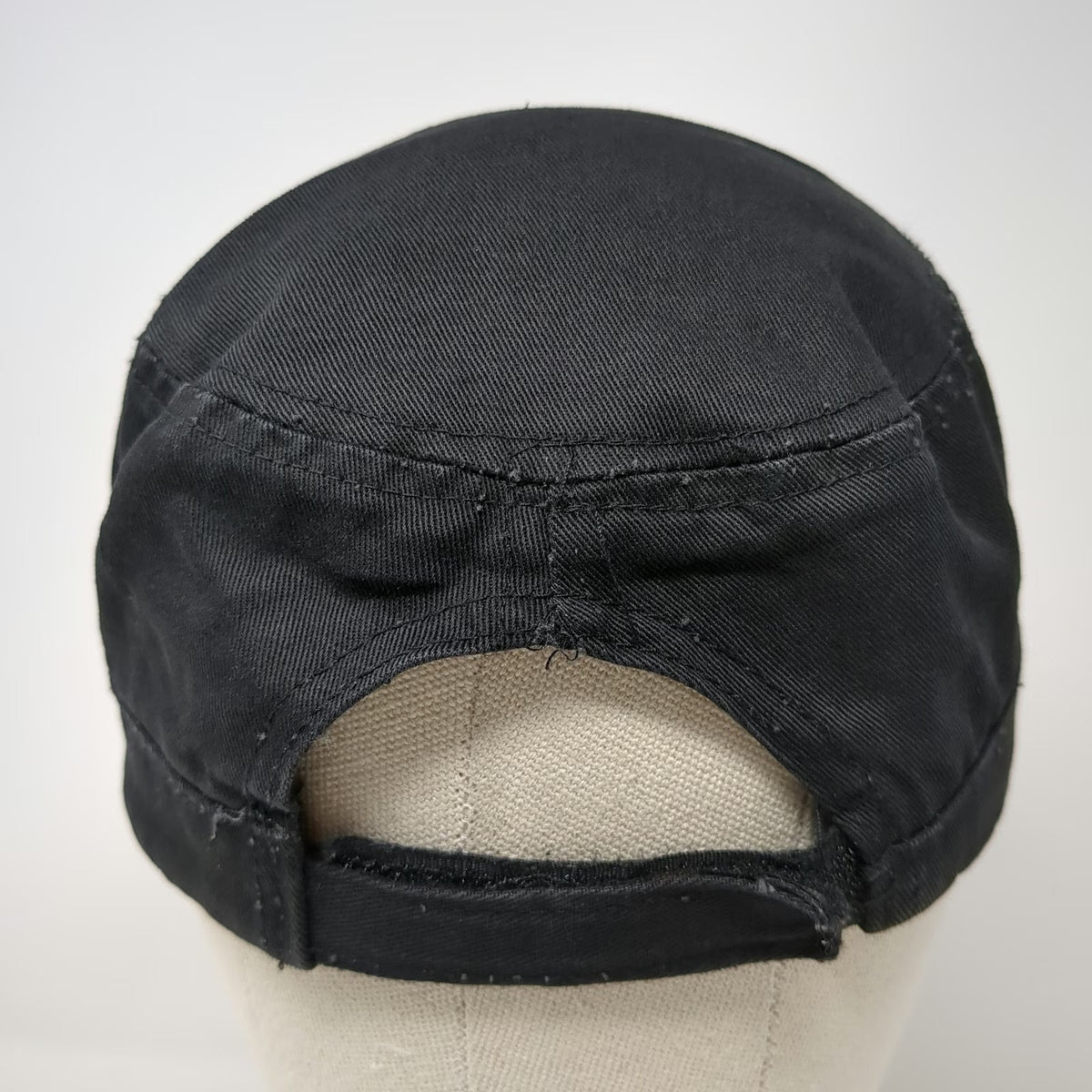 ZanCap Army Cap Black One Size Cross Rhinestone Scrollwork Frayed Studded Hat