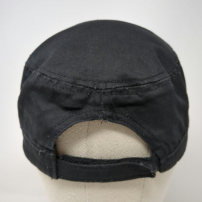 ZanCap Army Cap Black One Size Cross Rhinestone Scrollwork Frayed Studded Hat