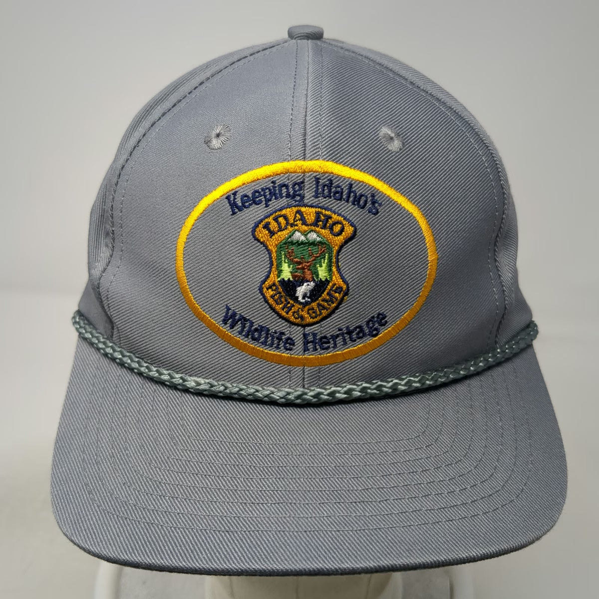 Mountaintop Marketing Snapback Gray Idaho Fish Game Wildlife Rope Hat Vintage