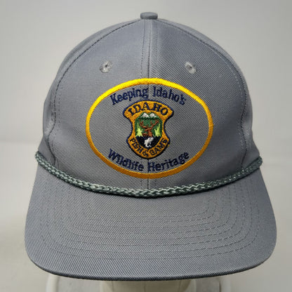 Mountaintop Marketing Snapback Gray Idaho Fish Game Wildlife Rope Hat Vintage
